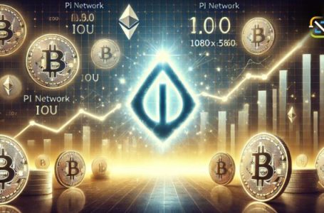 Digital illustration of Pi Network's IOU price remaining flat amidst rising cryptocurrency symbols like Bitcoin and Ethereum, with a financial chart in the background showing Pi's stagnant price line contrasted against the upward trends of other cryptocurrencies, emphasizing market dynamics and anticipation.