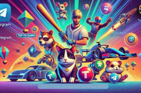 Dynamic digital illustration showcasing vibrant graphics representing various game themes including a baseball bat, charging bull, playful hamster, cyberpunk pet, and race car, set against a backdrop subtly incorporating Telegram app elements, highlighting the top Telegram games with airdrop potential.