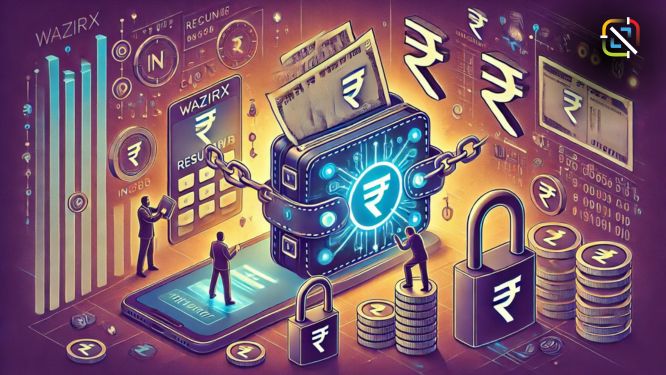 Digital illustration showing a secure digital wallet reopening with digital locks being unlocked and Indian Rupee symbols, emphasizing enhanced security and financial operations in the fintech sector